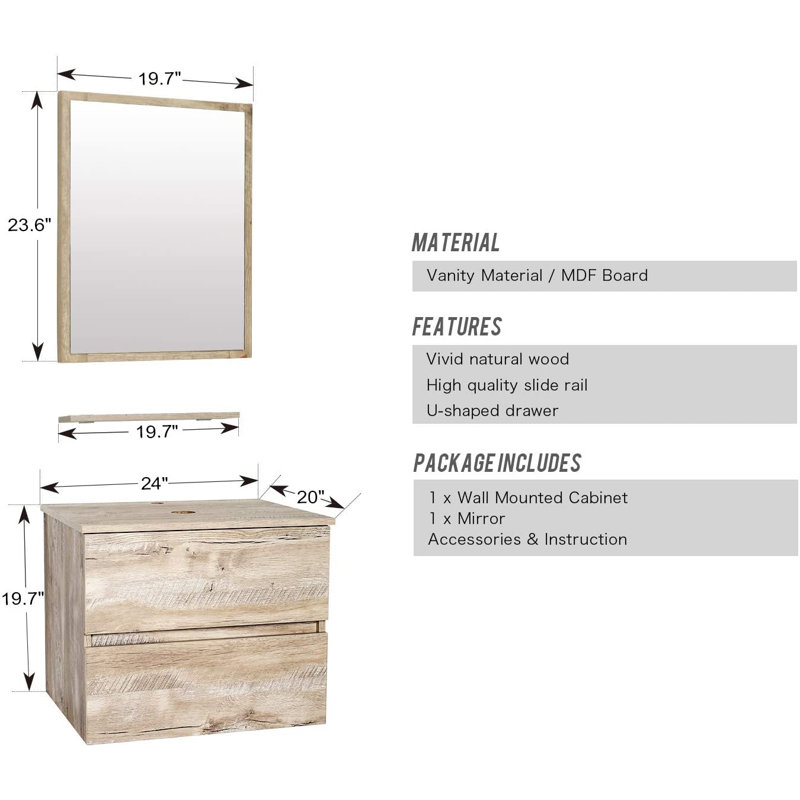 Millwood Pines Kordell 24'' Single Bathroom Vanity with Manufactured